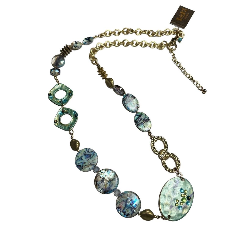 Treska Collection Womens Gold Tone Faux Abalone Glass Beaded Necklace‎ Green